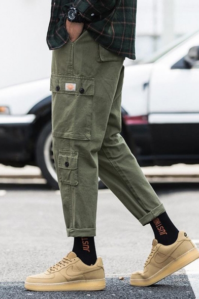 Men's New Fashion Solid Color Multi-pocket Straight Loose Cargo Pants