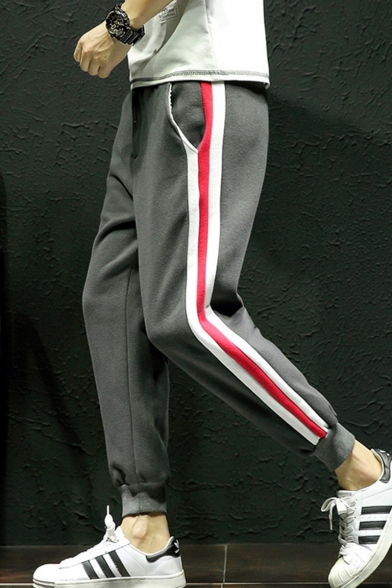 Men's Popular Fashion Colorblock Stripe Side Elastic Waist Casual Warm Sweatpants