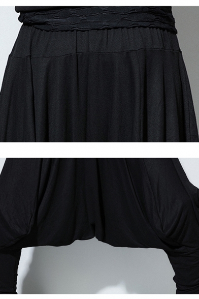 Men's Popular Fashion Drop-Crotch Simple Plain Black Loose Casual Harem Pants