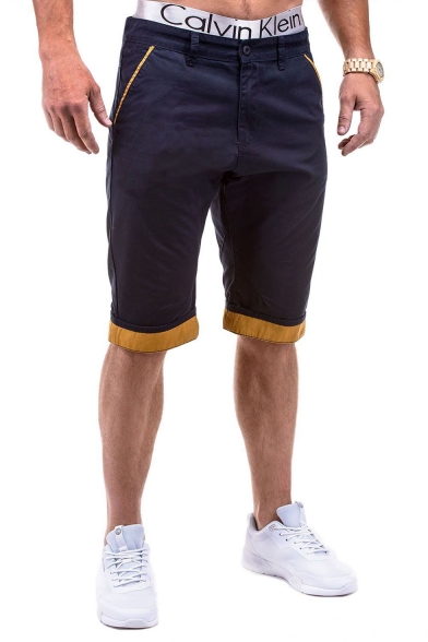 Men's Summer Fashion Contrast Rolled Cuffs Cotton Casual Chino Shorts