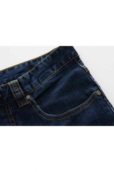 Men's Summer Fashion Simple Plain Blue Stretched Slim Fit Denim Shorts