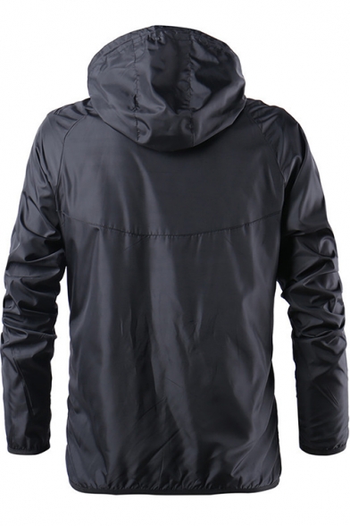 Mens Fashion Simple Logo Print Hooded Zip Up Windbreaker Training Sport Track Jacket