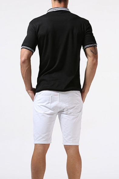 Mens Fashion Simple Logo Turn-Down Collar Short Sleeve Relaxed Fitted Polo Shirt