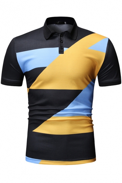 Mens Summer Fashion Colorblocked Basic Short Sleeve Slim Fit Polo Shirt