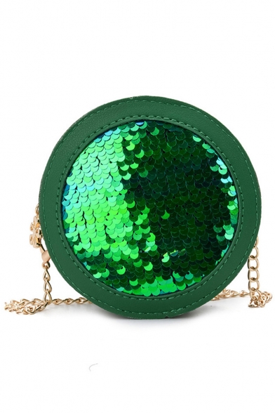 Popular Solid Color Sequin Mini Round Crossbody Bag with Chain Strap for Kids 13*13*5 CM