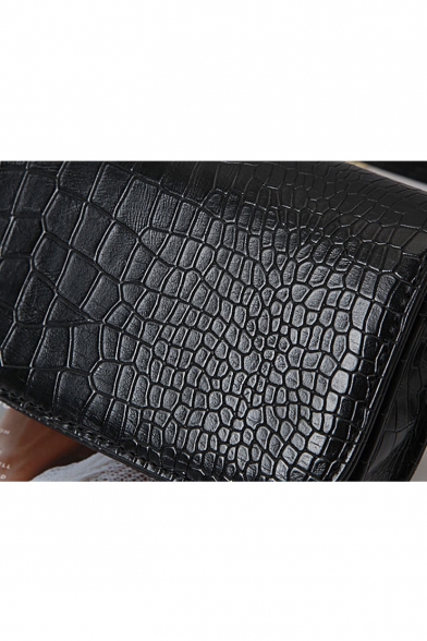 Simple Fashion Crocodile Pattern Black PU Leather Belt Bag 17*5*11 CM