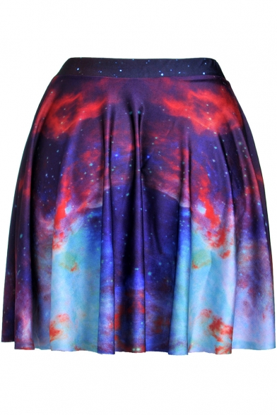Spring and Autumn Popular Digital Nebula Galaxy Print Mini A-Line Skater Skirt