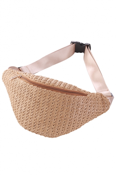 Summer Fashion Solid Color Straw Large Capacity Beach Bag Crossbody Belt Bag 32*16.5 CM