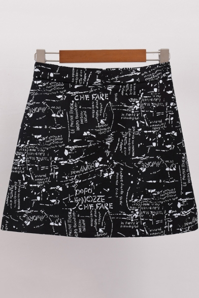 Summer Hot Popular Street Letter Graffiti High Rise Mini A-Line Skirt for Girls
