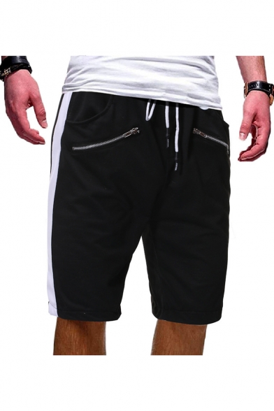 Summer New Fashion Double Zip Embellishment Drawstring Waist Men's Simple Plain Cotton Relaxed Sweat Shorts