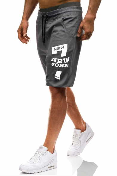 Summer New Fashion Letter NEW YORK 7 Printed Drawstring Waist Casual Sports Sweat Shorts for Men