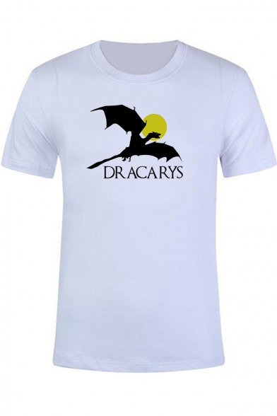 Summer Popular Dragon Dracarys Pattern Round Neck Short Sleeve White T-Shirt