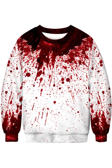 Trendy Halloween Horrible Red Blood 3D Print Round Neck Long Sleeve Sweatshirt