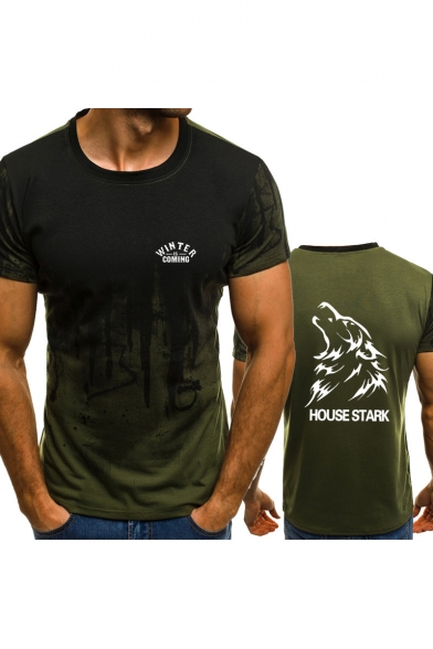 Trendy House Stark Wolf Head Print Round Neck Short Sleeve T-Shirt