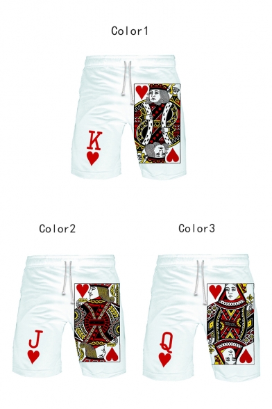 Unisex New Fashion Popular 3D Poker Printed Drawstring Waist Casual Relaxed Sweat Shorts