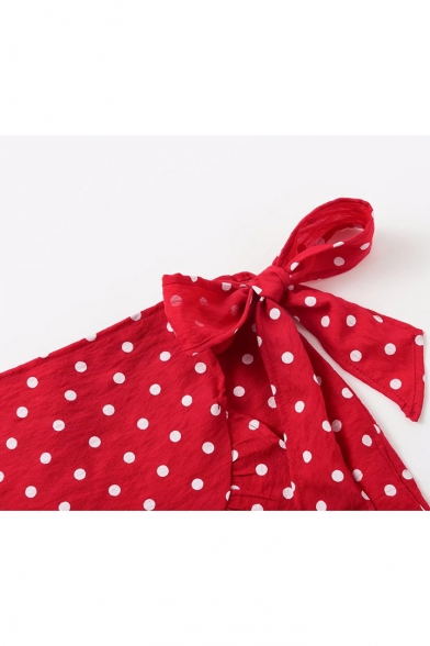 Womens Fashion Polka Dot Print Tie Side Mini Summer Wrap Skirt