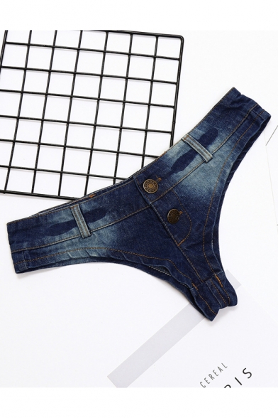 Womens Sexy Night Club Simple Letter BEING HUMAN Low Rise Indigo Dance Panty Denim Shorts