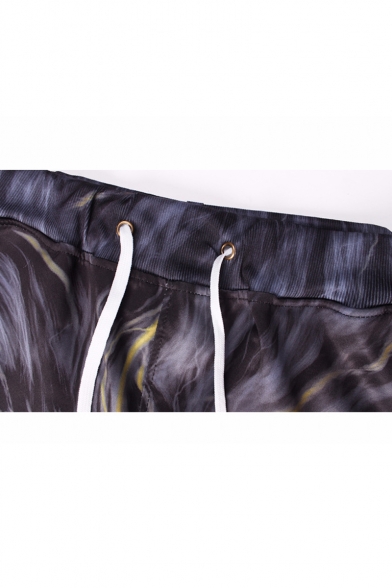 3D Lion Printed Drawstring Waist Black Casual Loose Sport Sweatpants