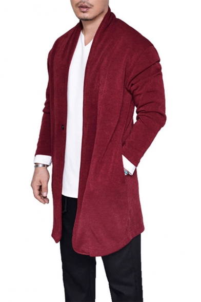 Autumn Winter Mens Simple Plain Fashion Long Sleeve Single Button Tunic Cardigan Coat