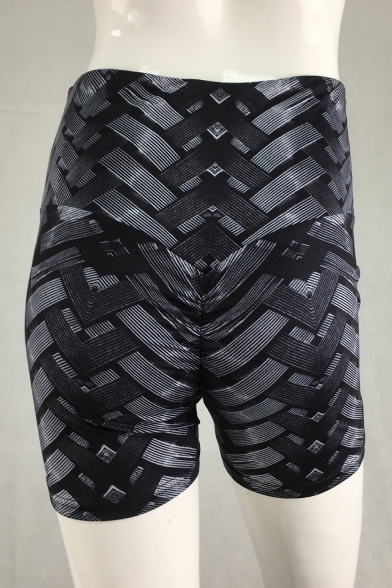 Cool Black 3D Printed High Rise Bum Lift Sport Training Skinny Half Yoga Shorts