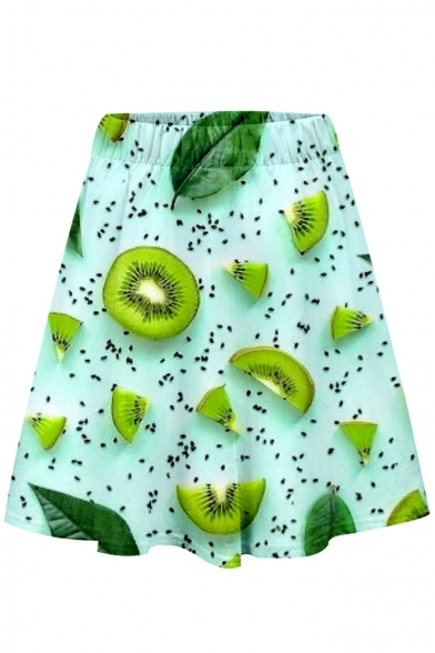 Cool Unique Hot Fashion Fruit Print Elastic Waist A-line Mini Skirt for Sweet Girls