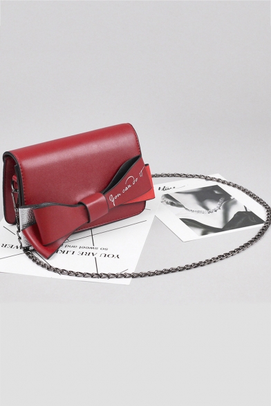 Fashion Letter Printed Bow Embellishment PU Leather Crossbody Bag 18*12*6 CM