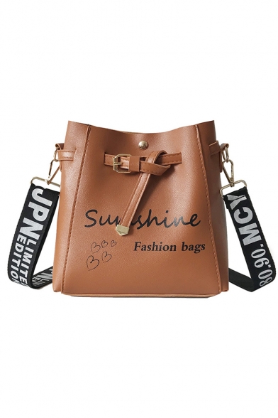 Fashion Letter SUNSHINE FASHION BAGS Heart Print Wide Strap Bucket Shoulder Bag 20*20*10 CM