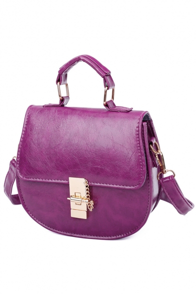 Fashion Solid Color PU Leather Metal Buckle Waxed Crossbody Saddle Bag Satchel Handbag 20*7*18 CM