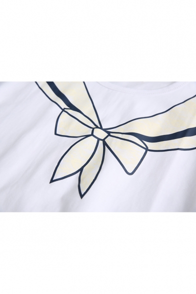 Funny Cute Bow-Tied Painting Round Neck Short Sleeve Casual Tee