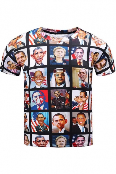 Funny President Portrait 3D Printed Round Neck Short Sleeve T-Shirt