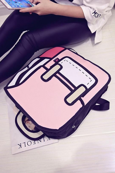 Girls Preppy Style Comic Anime Colorblock 3D Backpack 35*40*20cm