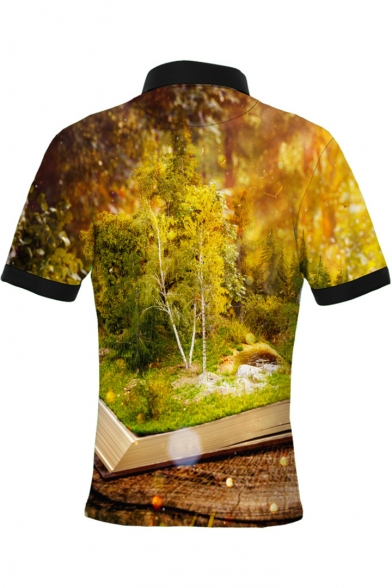 Guys Cool 3D Animal Printed Short Sleeve Fitted Yellow Polo Shirt