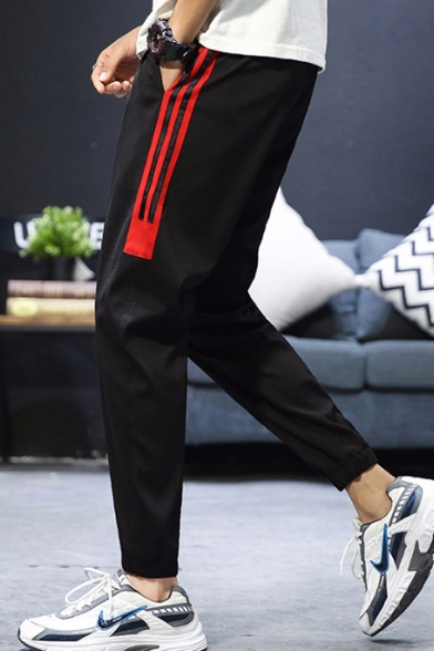 Guys Popular Fashion Colorblock Stripe Side Casual Cotton Sports Tapered Pants