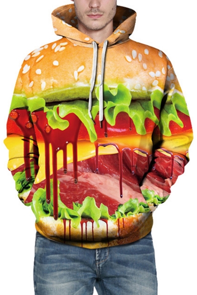 Halloween Fashion 3D Blood Hamburger Pattern Long Sleeve Unisex Pullover Hoodie