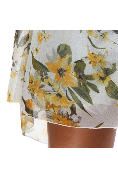 Hot Trendy Sexy Womens Floral Printed Half Sleeve Chiffon Beach Sunscreen Cardigan Shirt