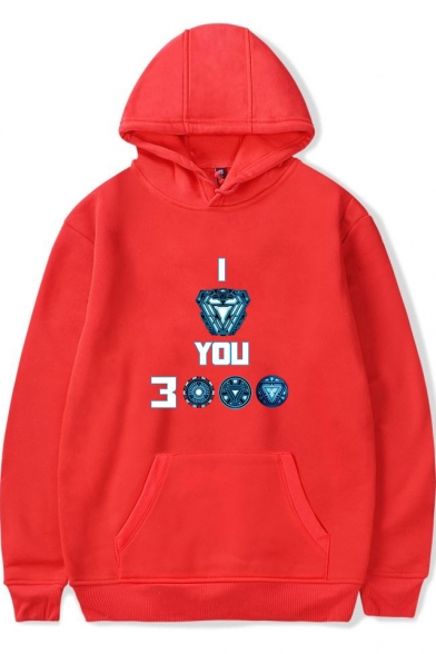 Iron Letter I LOVE YOU 3000 Printed Casual Loose Pullover Hoodie