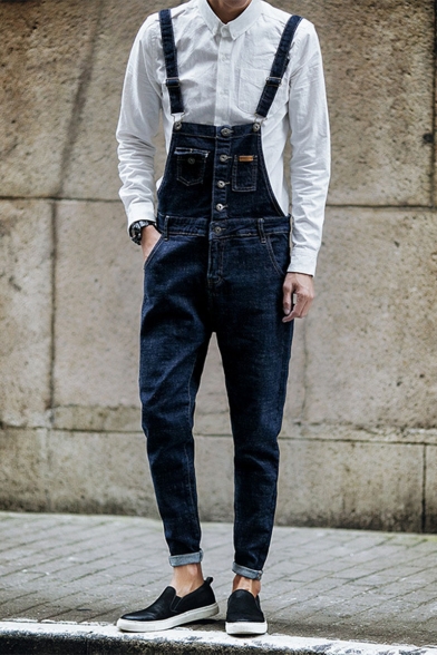 fitted denim overalls