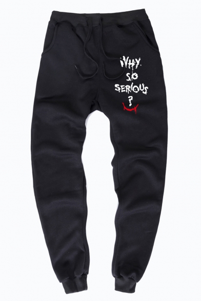 Men's Stylish Popular Letter WHY YOU SO SERIOUS Printed Drawstring Waist Cotton Sweatpants