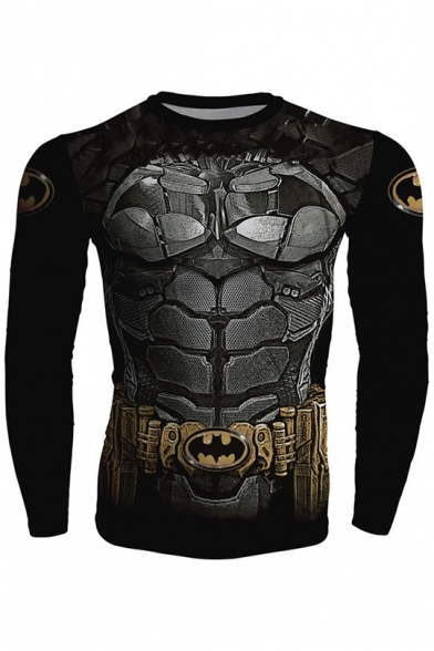 Mens Cool Cosplay Costume Round Neck Long Sleeve Slim Fit Sport Training T-Shirt