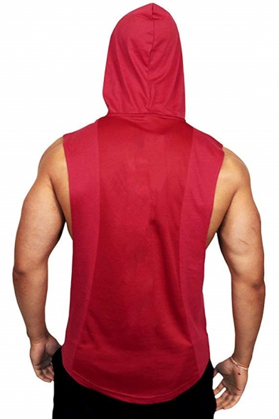 Mens Summer Hot Trendy Patched Plain Sleeveless Hooded Sport Tank Top