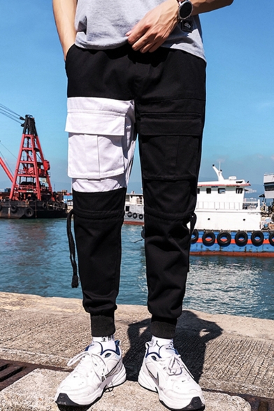 New Fashion Camouflage Patched Double Flap Pocket Front Drawstring Waist Casual Cargo Pants for Men