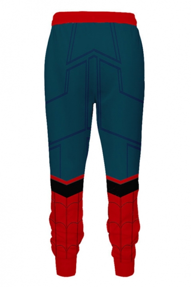 Popular Comic Blue and Red Spider Web Pattern Drawstring Waist Sport Casual Pants Sweatpants