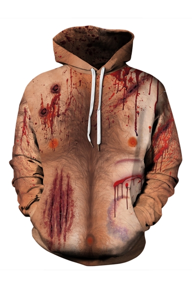 Popular Halloween 3D Blood Muscle Pattern Long Sleeve Casual Loose Unisex Hoodie