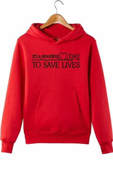 Popular Letter TO SAVE LIVES Printed Red Regular Fit Hoodie