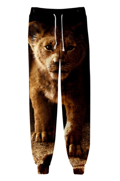 Popular New Fashion Lion 3D Printed Drawstring Waist Casual Joggers Cotton Sweatpants