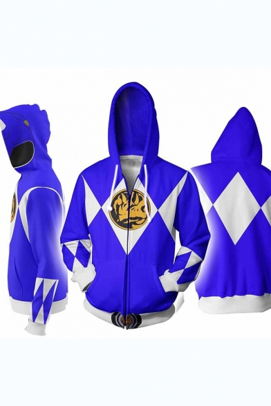 Power Rangers 3D Comic Printed Cosplay Costume Long Sleeve Zip Up Fitted Hoodie