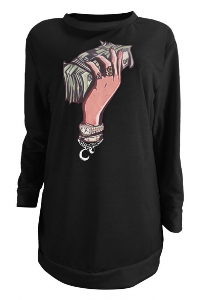 Street Fashion Hand Cash Printed Womens Round Neck Long Sleeve Casual Sweatshirt