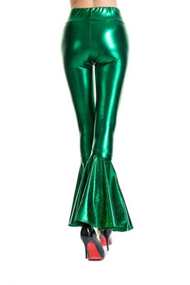Stylish Metallic Color High Waist Fitted Boot Cut Pants
