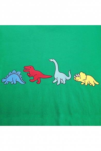 Summer Girls Popular Green Cartoon Dinosaur Print Short Sleeve T-Shirt