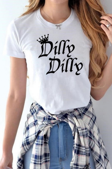 Summer Popular Crown Letter DILLY Printed Cotton Loose Short Sleeve Tee